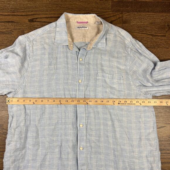 Tommy Bahama Shirt Mens 2XL Light Blue Linen Plaid Long Sleeve Button Front - Picture 5 of 9